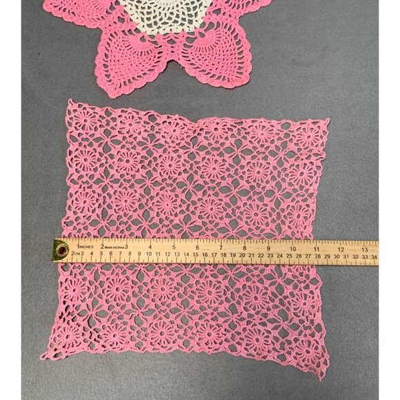 Handmade Pink Crocheted Doilies 8" Square & 10" Flower Design Home Decor & Table - Picture 4 of 8